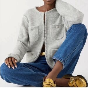 J.Crew Odette Gray Cardigan With Rhinestone Buttons